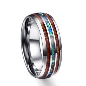 Tungsten Abalone Shell and Wood Unisex Ring